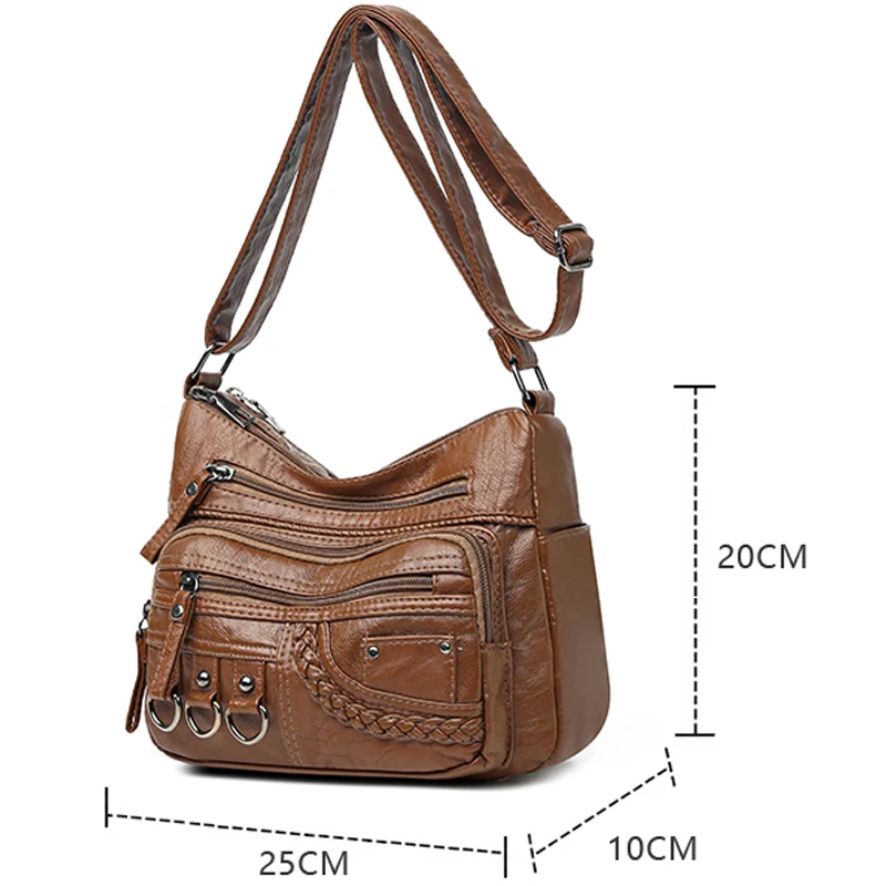 Many Pockets Women Leather Top-handle Bag Luxury Designer Female Shoulder Messenger Shopper Bags Brand Ladies Crossbody Handbags