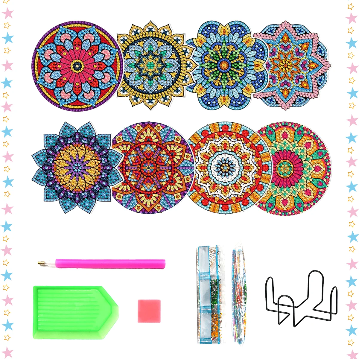 

RUOPOTY 8pcs Diamond Painting Coasters with Holder DIY Mandala Diamond Kit for Beginners Adults Diamond Painting Kit Accessories