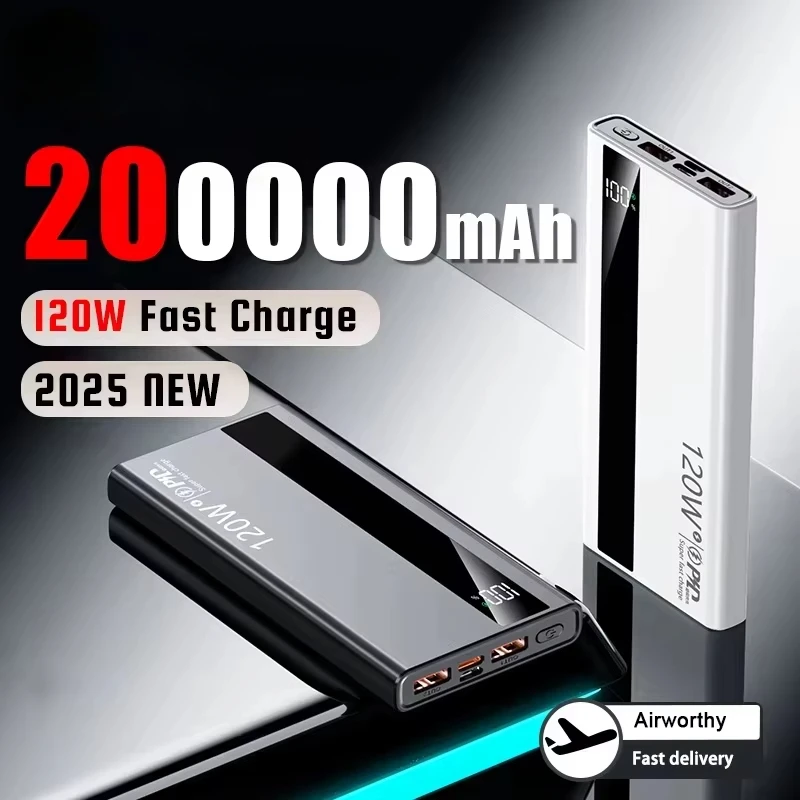 2025 New 120W 200000mAh Power Bank High Capacity Digital Display Fast Charging Powerbank Portable Battery Charger for IPhone