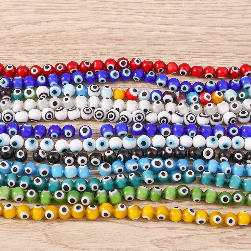 Tusember 8mm glasierte Glasperlen, bunte runde böse Augen Perlen, lose Spacer-Perlen für DIY-Schmuck, Armbänder, Halsketten, Accessoires – Detail 6
