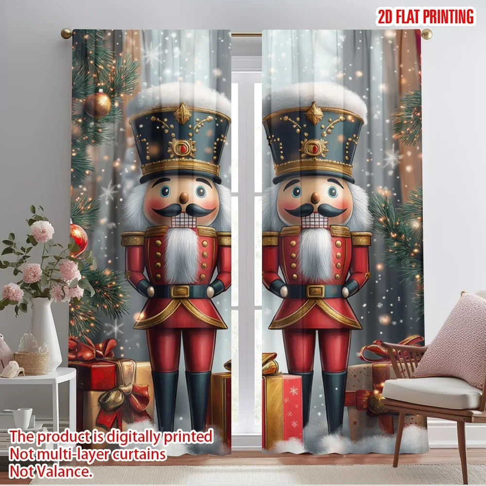 

2pcs,2D plane printing Minimalist Curtains Nutcracker Duo Versatile Polyester (without rod) Outdoor Decorations Perfect for