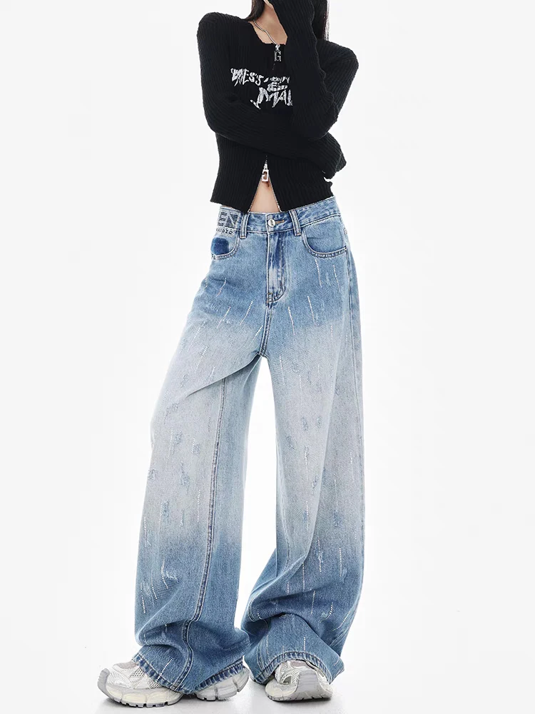 

Women's Blue Baggy Jeans Harajuku Y2k Japanese 2000s Style Straight Denim Trousers Vintage Trashy Loose Jean Pants Clothes 2024