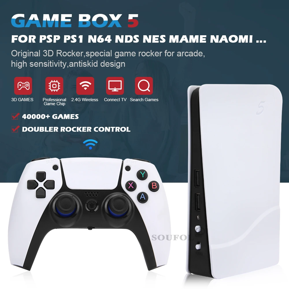 NEW GB5 Video Game Console 40000 Free Games HD TV Game Box 5 Two Gamepads For PS1/PPSPP/MAME Arcade Gaming Stick Dropshipping