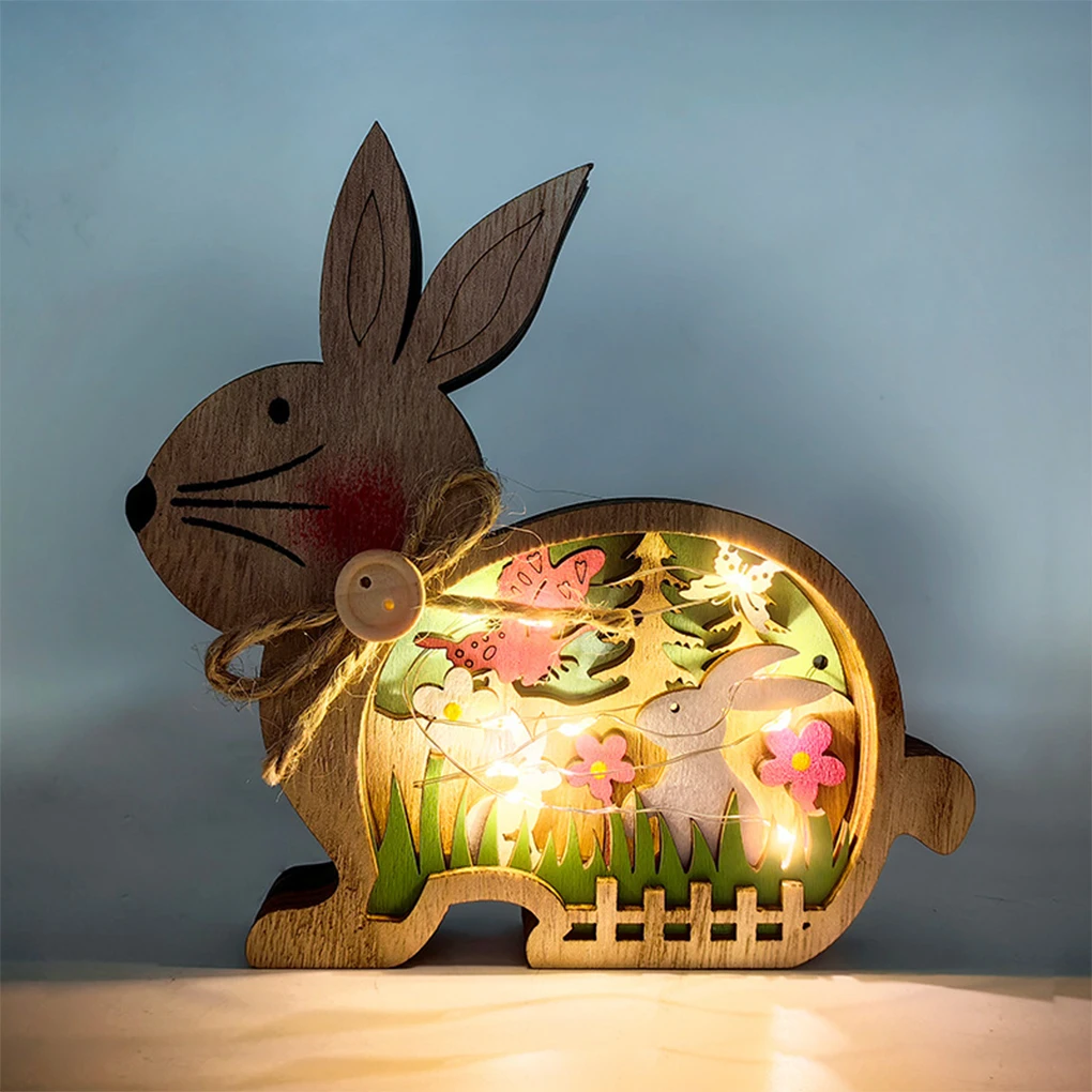 Easter Wooden Bunny With Light Easter Bunny Wooden Rabbit Statue Wooden Desktop Decoration