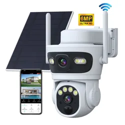 CĂąmera solar sem fio de 6mp, lente dupla, wi-fi, ptz, bateria embutida, cĂąmera de vigilĂąncia por vĂdeo, longo tempo de espera, O-KAM pro