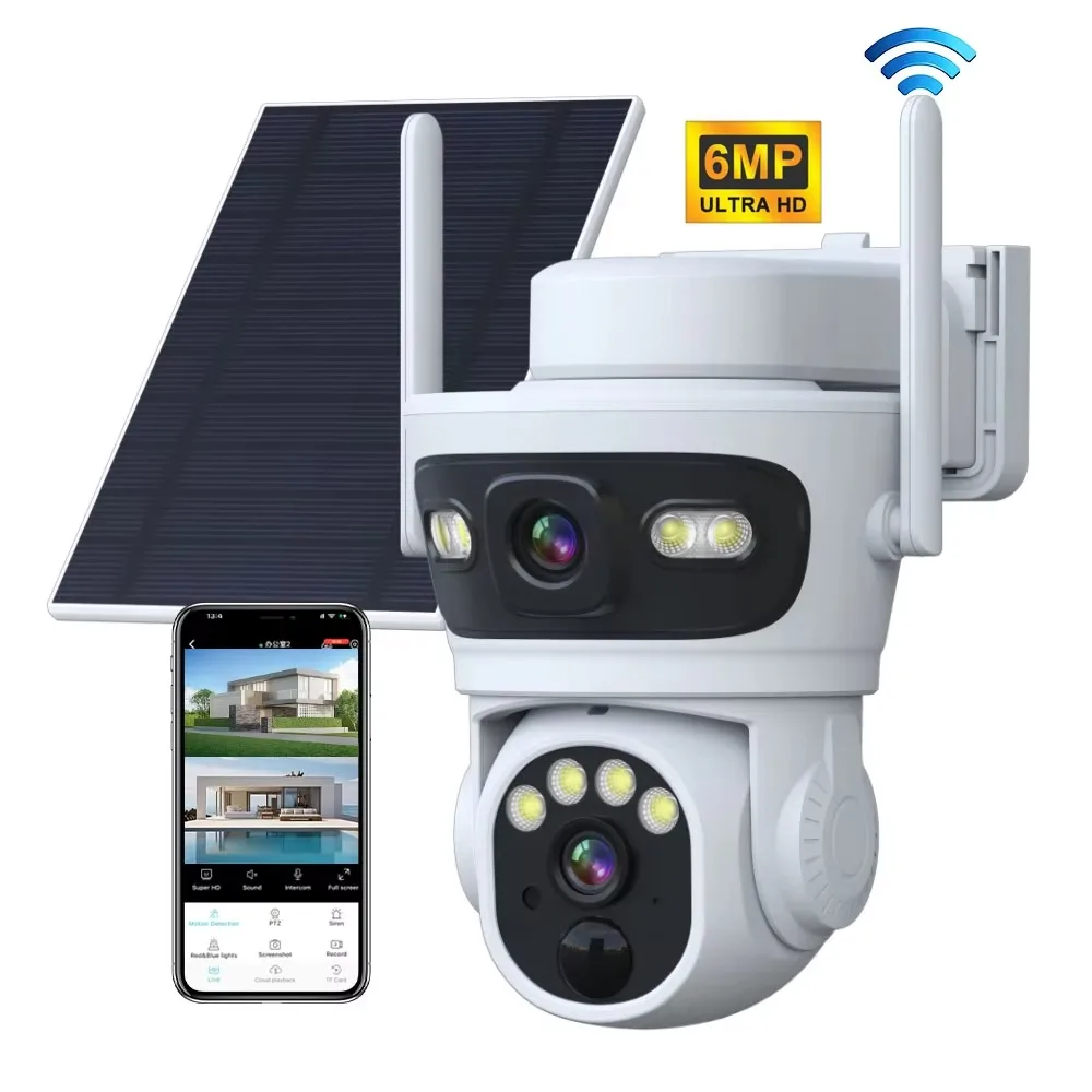 6MP Wifi 9000mAh Battery Camera PTZ Outdoor Dual Screen Human Detection Dual Lens Security Protection IP Camera O-KAM pro App