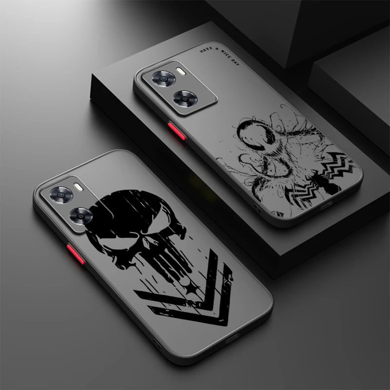 Luxury Marvel Punisher Venom Frosted Translucent For OPPO X5 X3 A54S A5 A94 A16 A53S A57 A74 A72 A96 A98 A78 5G Back Phone Case