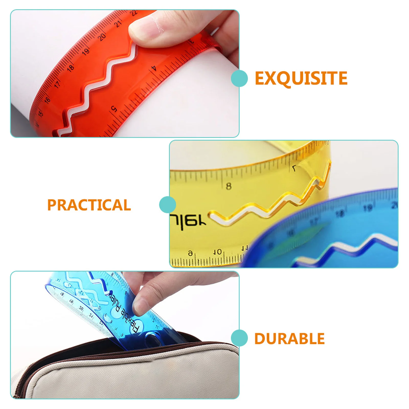 4Pcs Bendable Ruler Clear Flexible Measuring Tool for Students School Exam Review Portable Space-Saving Precise Non-Slip