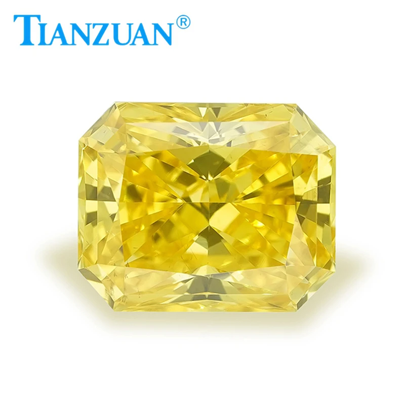 Lab Grown Diamond HPHT Radiant Cut Fancy Vivid Yellow Color VS1 2EX Loose Gemstone Bead with GEMID Certified