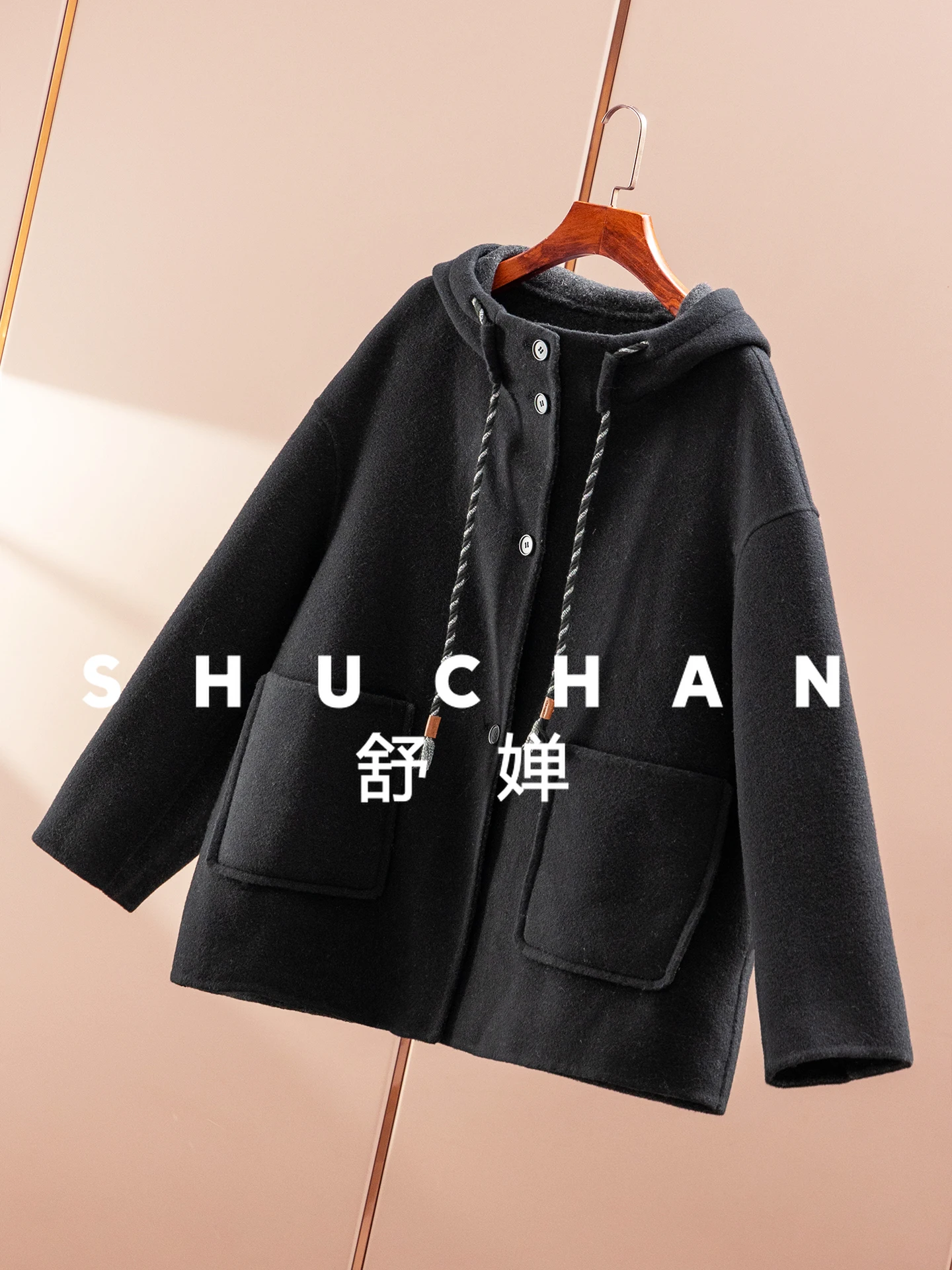 High-quality, French Luxury Cashmere Wool Double-sided Woolen Hooded Coat Women 99B3 Abrigo Invierno 2025 Para Mujer