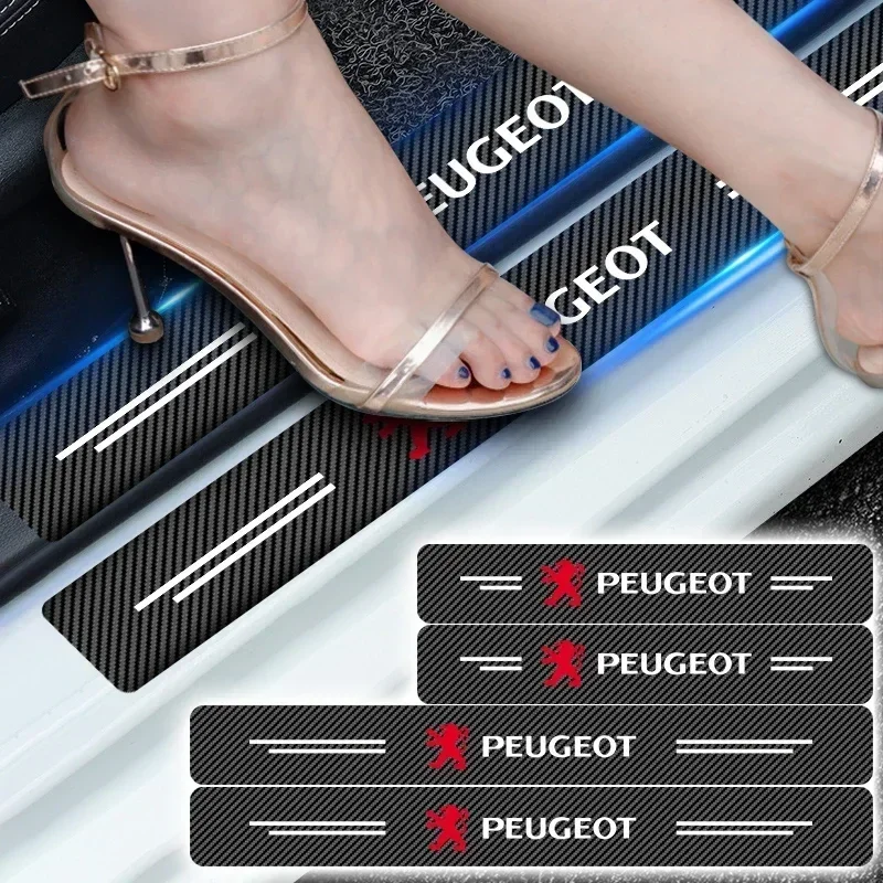 

4-Piece Carbon Fiber Car Door Threshold Sticker Set Compatible Peugeot 308 408 508 RCZ 208 3008 2008 206 207 307 Car Gadgets