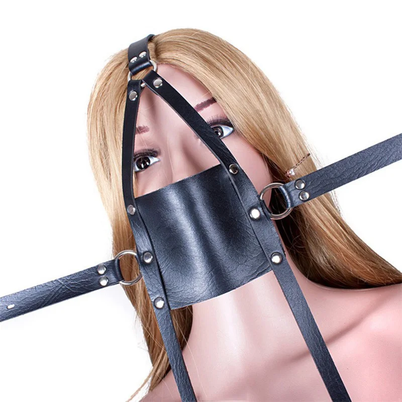 Leather Muzzle Mask Mouth Gag,Fetish Open Mouth Gag Ball,SM Sex Slave Bondage Harness Strap Head Face Mask,Couple Adult Bdsm Toy