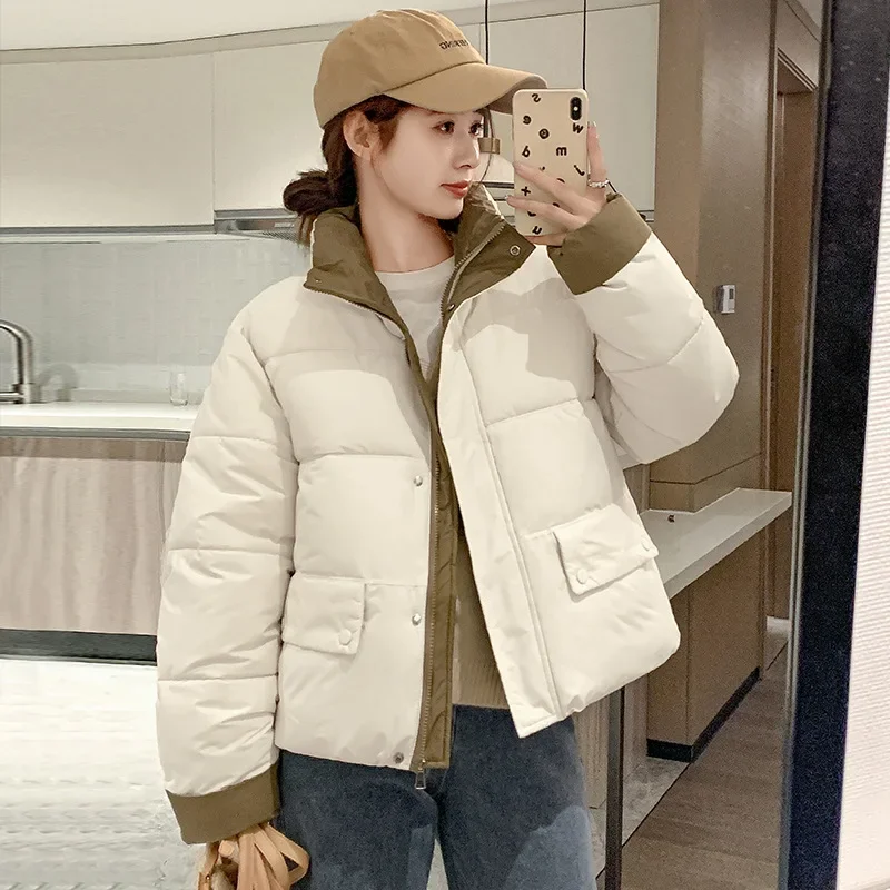 Cotton Jacket Women\'s 2024 Autumn and Winter New Down Cotton Jacket Loose Stand Collar Thick Coat