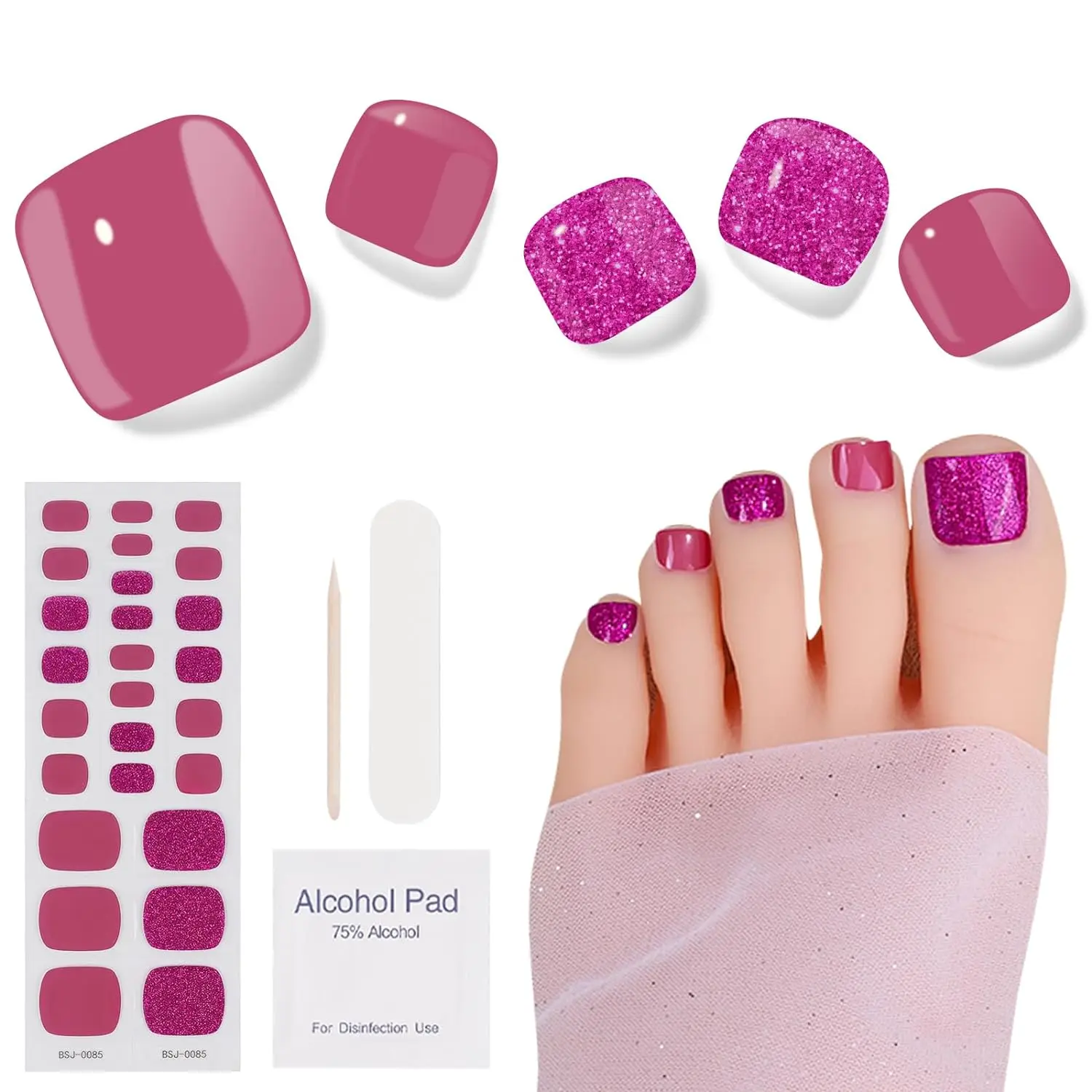 Solid Color Toe Gel Nail Strips Full Adhesive Waterproof Korean Semi Cured Foot Gel Nail Art Wraps UV Lamp Need Nails Stickers