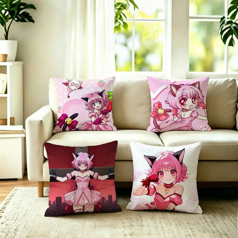 Hot Anime T-Tokyo Mew Mew Pillow Case Square Double-Sided Sofa Cushion Cover Bedroom Bedside Pillow