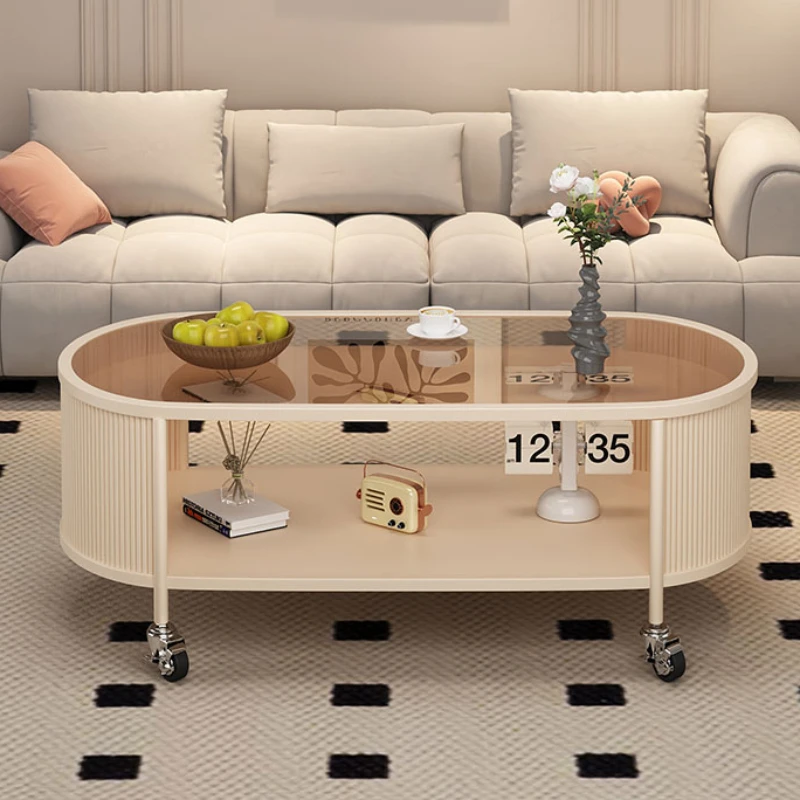 Apartment Simple Coffee Table Modern White Small Designer Storage Coffee Table Movable Oval Mesas De Centro Para Sala Furniture