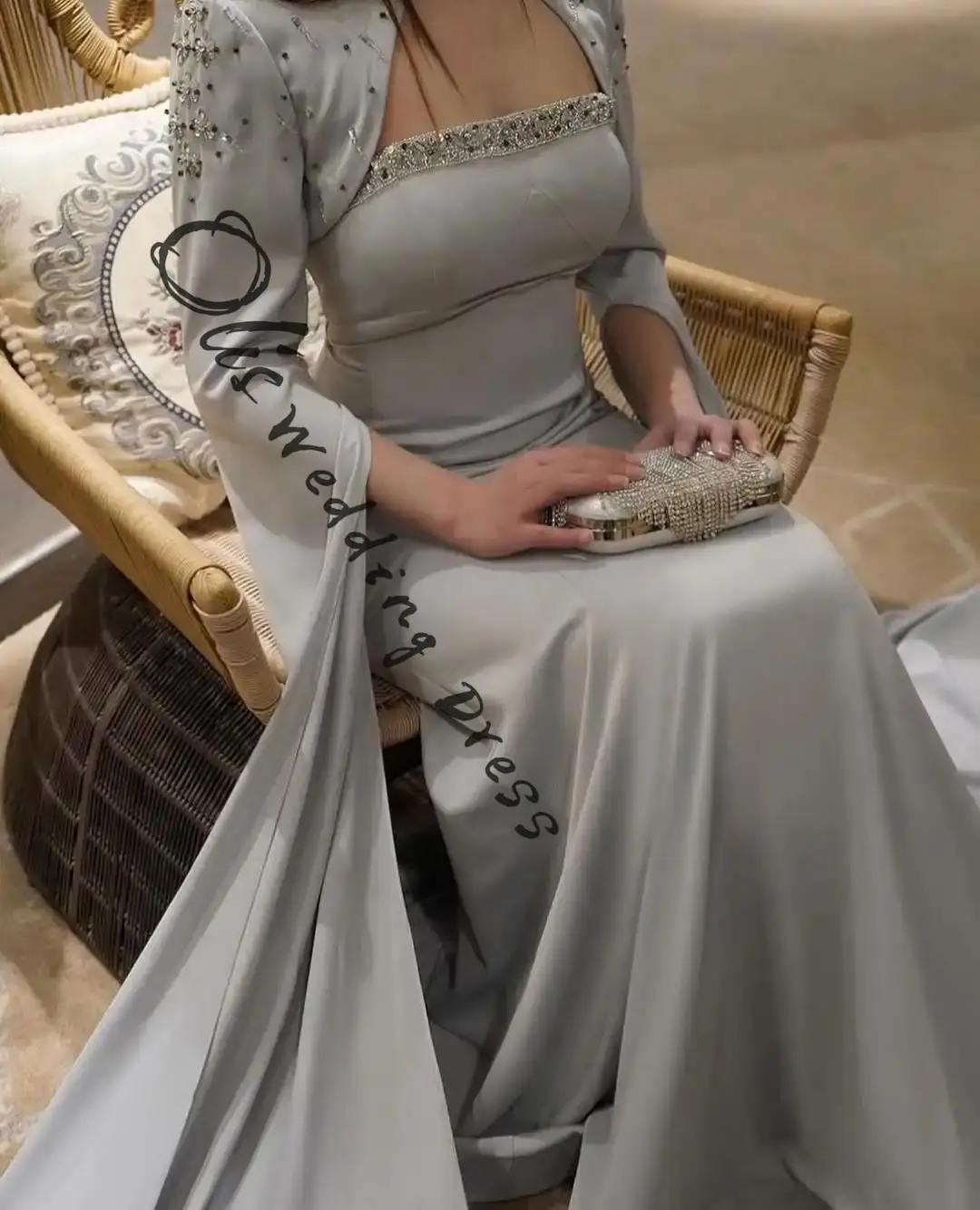 

customized Mermaid Long Sleeves Prom Dresses O-Neck Pleated Beadings Floor Length Party Dresses Evening Dresses