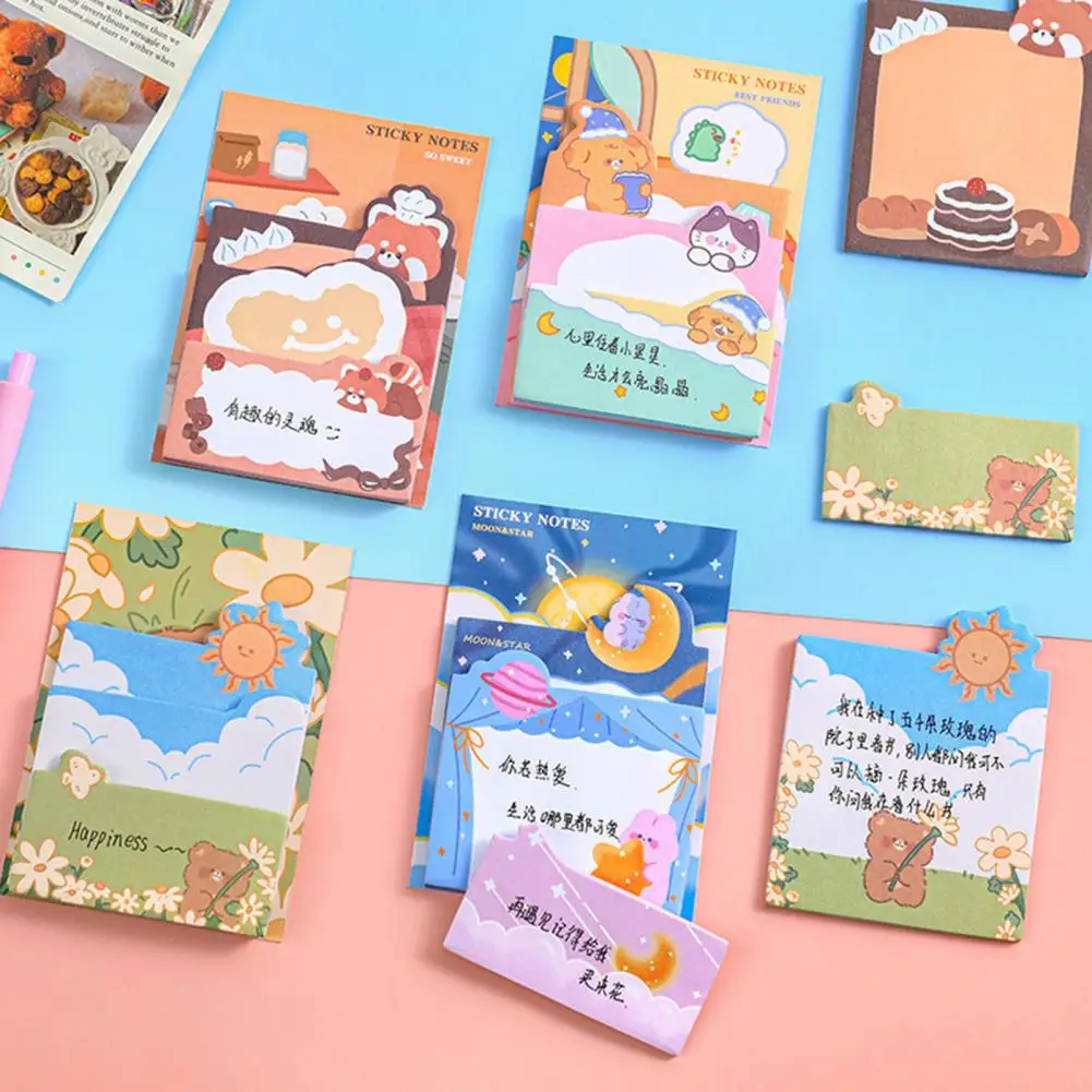 3Pcs Cute Notes Paper Paper Memo Pads Self-adhesive Cartoon Stacking Sticky Notes  Leave A Message