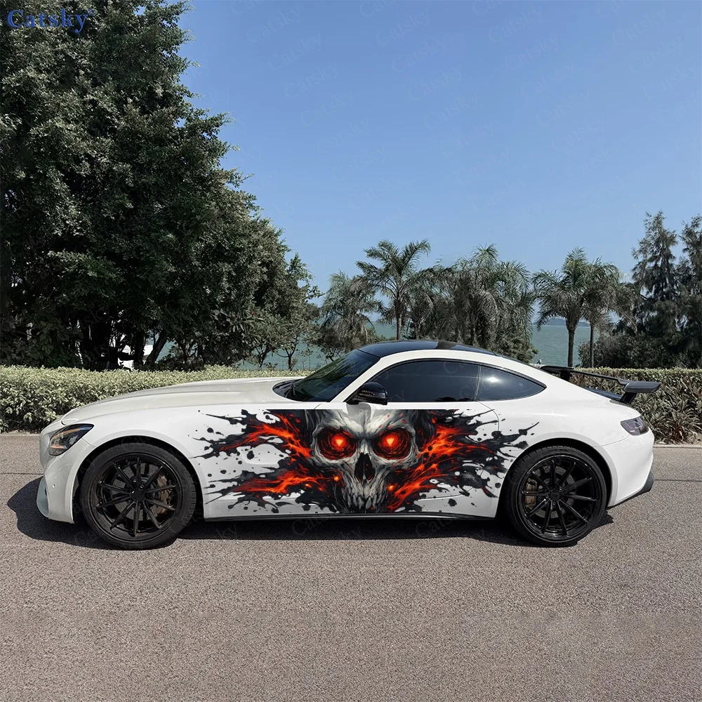 2Pcs Intense Skull with Fiery Red Eyes Car Side Stickers, Automotive Door Side Graphics for Cars, Car Decoration Accessory