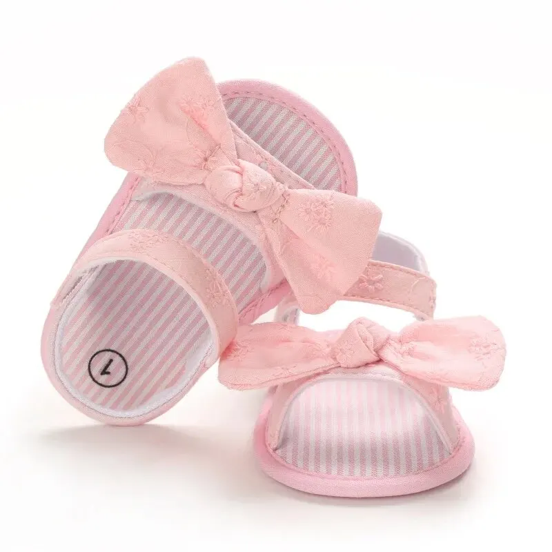 Meckior été mignon nœud papillon enfant en bas âge fille chaussures toile nouveau-né jardin sandales bébé anti-dérapant doux bébé filles chaussures 0-18M