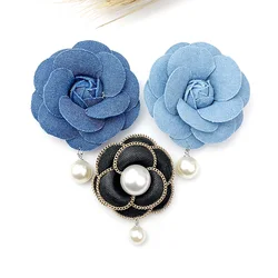 Korea Trendy Design Handmade Fabric Artificial Flower Series Brooches Camellia Pearl Pin Lady Daily Colthes Backpack Accessories