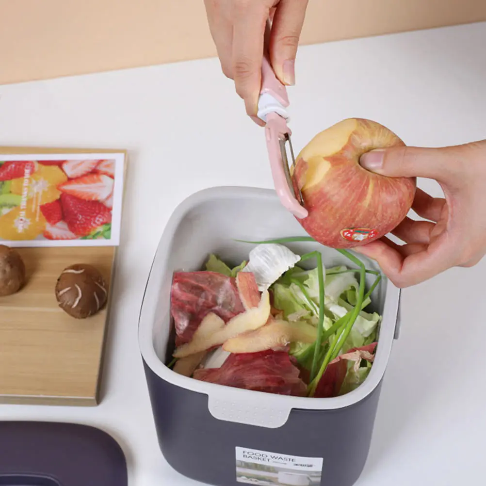 

Plastic Trash Can Waste Bin Small Kitchen Office Covered Portable Compact Wastebasket Recyclable Dry Wrappers Tissues