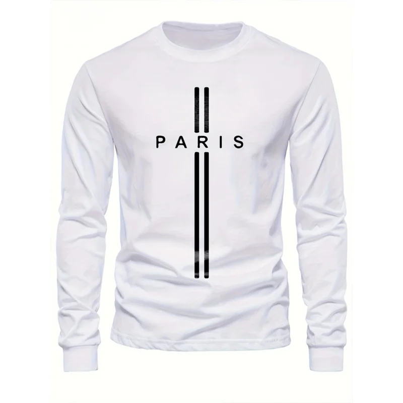 2025 ربيع جديد الرجال جولة الرقبة عارضة الشارع نمط الملابس فضفاضة الأزياء البلوز إلكتروني نمط الإبداعية طويلة الأكمام تي شيرت