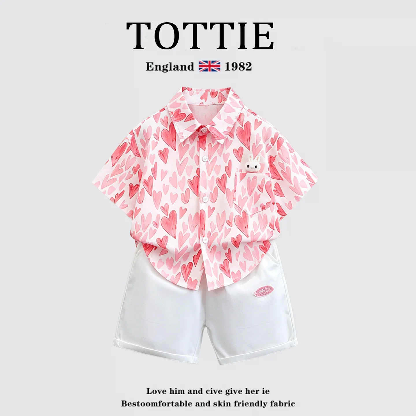 tottie-ensemble-de-vetements-d'ete-pour-enfants-chemise-a-imprime-cœur-manches-courtes-decontracte-en-coton-et-polyester-pour-garcons