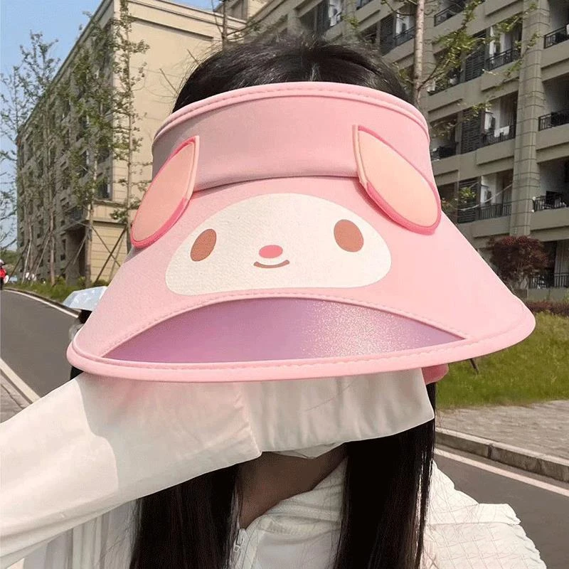 Adjustable Elasticity Kawaii Sanrio Sun Hat Cute My Melody Summer Outdoor Sports Sun Protection Anti-uv Sunshade Folding Cap Gif