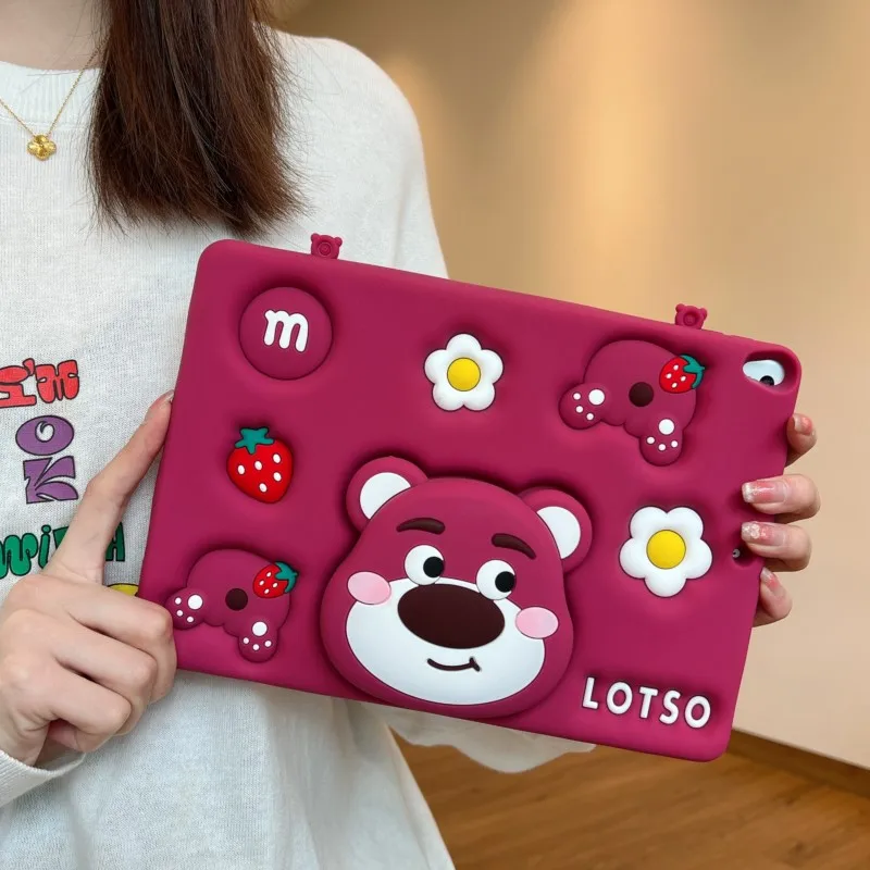 

For IPad Air Mini 2 3 4 5 6 7 10.9 Pro 11 9 8 7th 10.2 10.5 GenA16 Child 3D Strawberry Bear Tablet Protective cute bracket cover