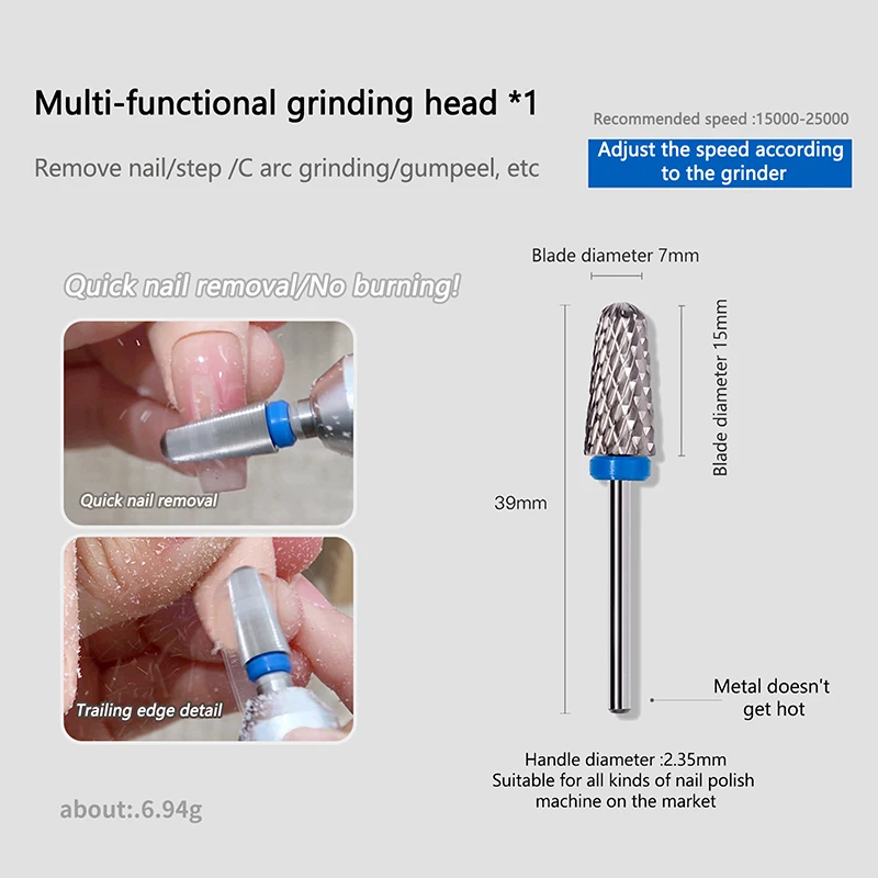 New 5 In 1 Multifunctional Conical Tungsten Steel Nail Drill Bits Remove Uv Gel Manicure Tool Accessory For Salon & Home