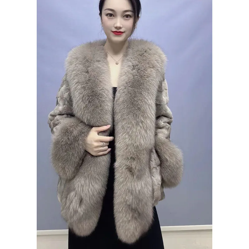 Meados de comprimento vison Fox Fur Grass casaco para mulheres, High End, inverno, venda quente, Novo, 2022