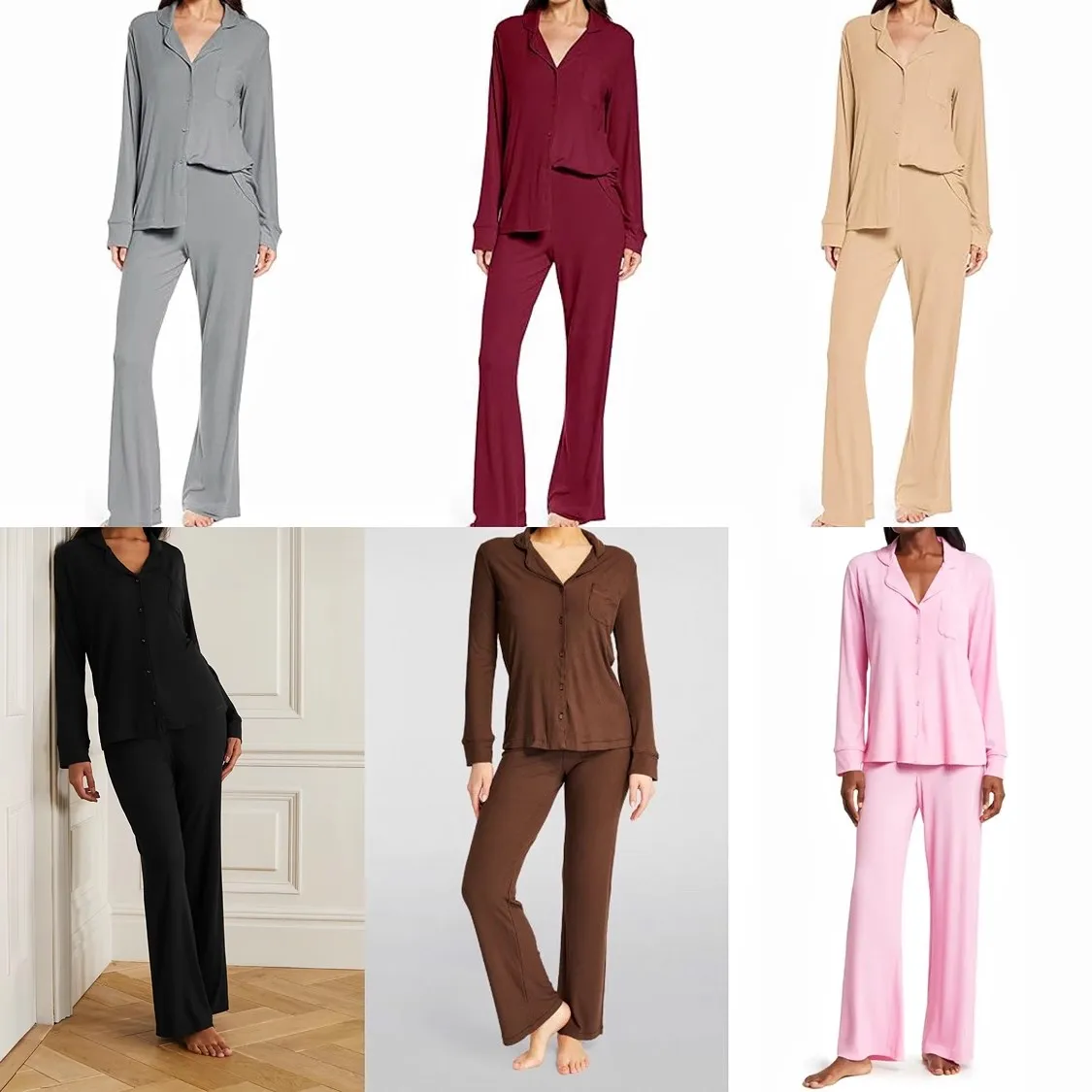 NIGO LP Women's Four Seasons Fashion Lapel Solid Color Long-Sleeved Pajamas Casual Pants Set #nigo61232