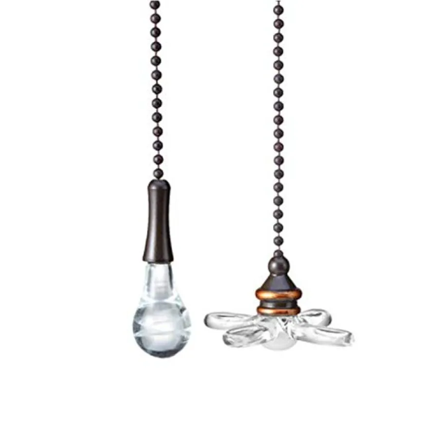 Ceiling Fan Pull Chain, Pack of 2 Ceiling Fan Cords with 6 Inches Fan Pulls Set with Connector ORB, Light Bulb and Fan
