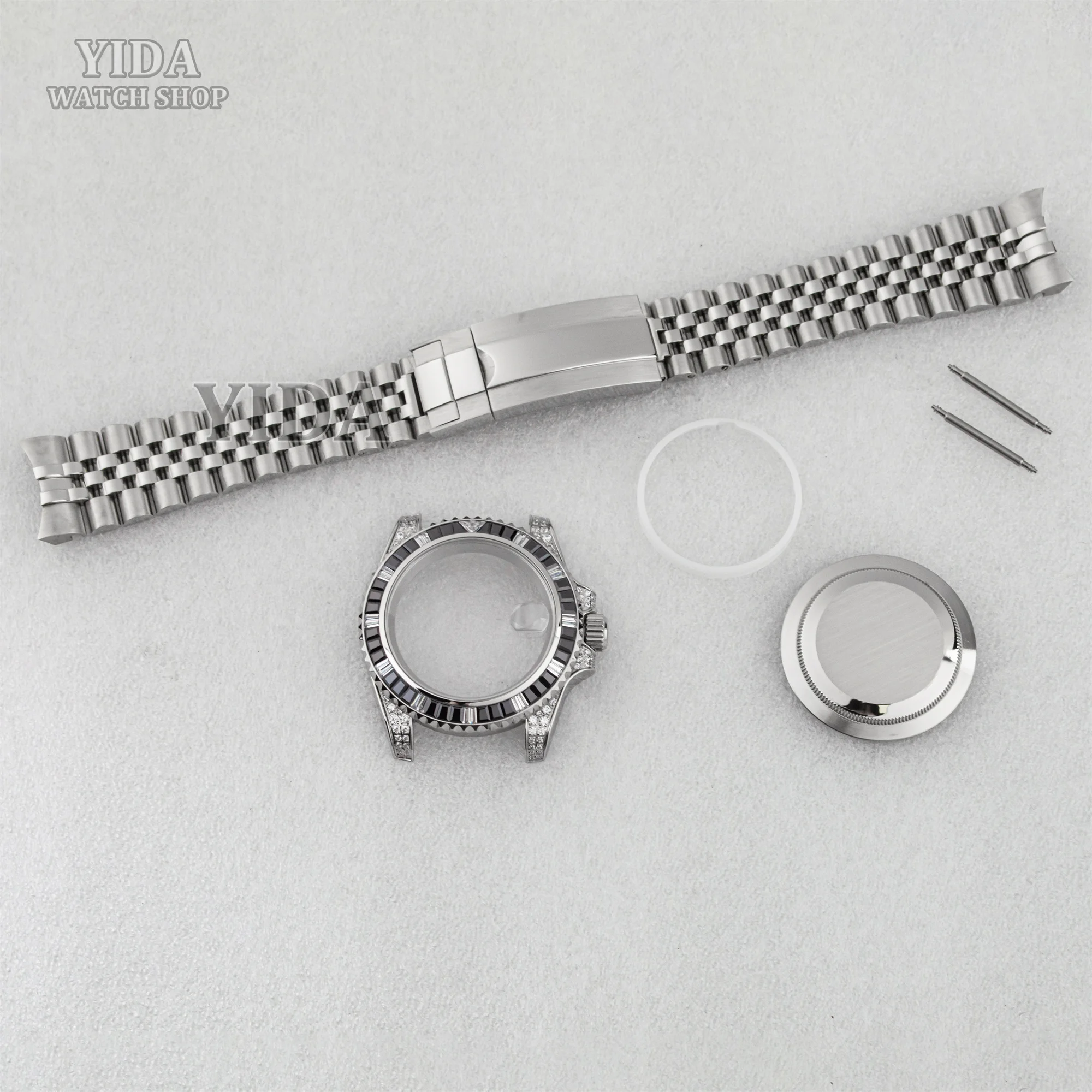 40mm NH35 Diamond Case Watch Band Strap Stainless Steel Solid Back Watch Parts For SUB GMT NH36 Mechanical Movement Accessories