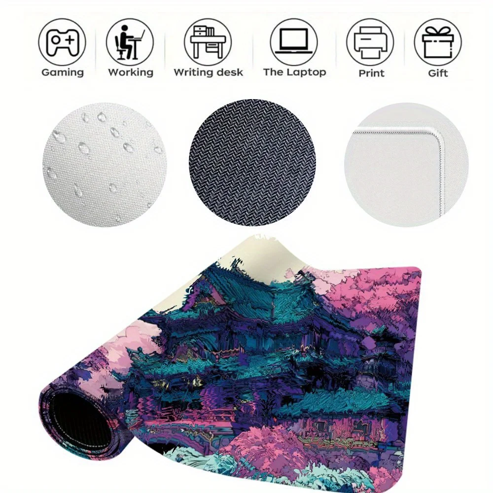 

Large Japanese Anime/Japanese Style mouse pad Cherry Blossom & Korean-Inspired Pagoda & Korean House Design Gaming Desk Mat