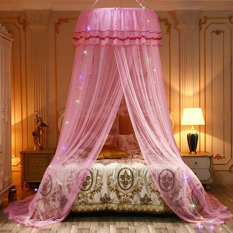 Princess Style Mosquito Net Hanging Dome Bedding Double Size Floor Standing Breathable Polyester No-Install Steel Frame Unive...
