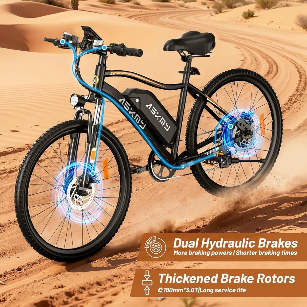 

750W Peak Power Mountain E-Bike: 48V Battery + 7-Speed + Front Suspension | 26" Adult Off-Road Ride