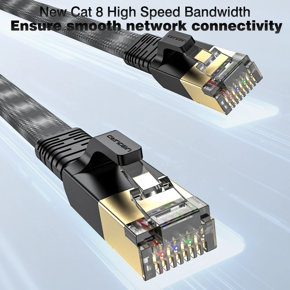 UGOURD أسود-رمادي Cat8 كابل إنترنت عالي السرعة 40 جيجابت في الثانية 2000 ميجا هرتز عرض النطاق الترددي RJ45 شبكة محمية LAN Cat 8 كابل إيثرنت لا تأخر #3
