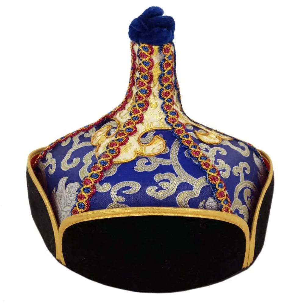 Golden and Blue Pointed Dance Hat Comfortable Wearing Lightweight Texture Performance Hat Fine Fabric Stable Pointed Shape