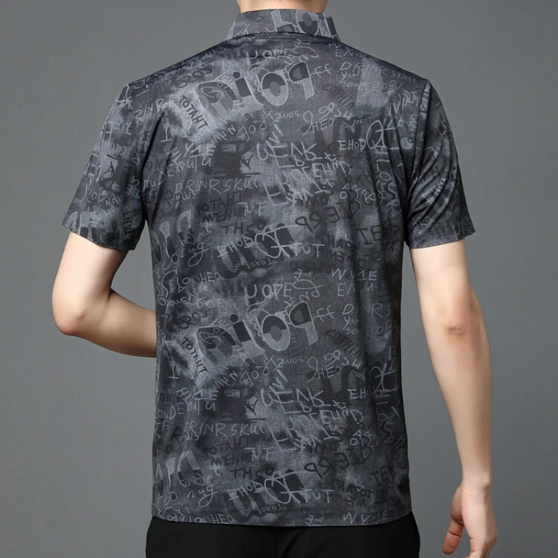 Men Short-sleeve T-shirt with Printed Pattern, Business Casual Men Everyday Breathable V-neck Polo Shirt.Exquisite Hot Drilling