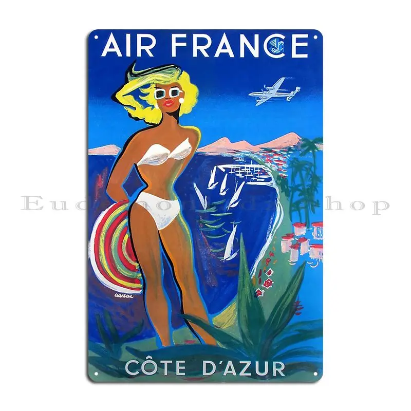 1953 Air France Cote D Azur Travel Poster Metal Plaque Poster Painting Kitchen Wall Decor Personalized Pub Tin Sign Poster