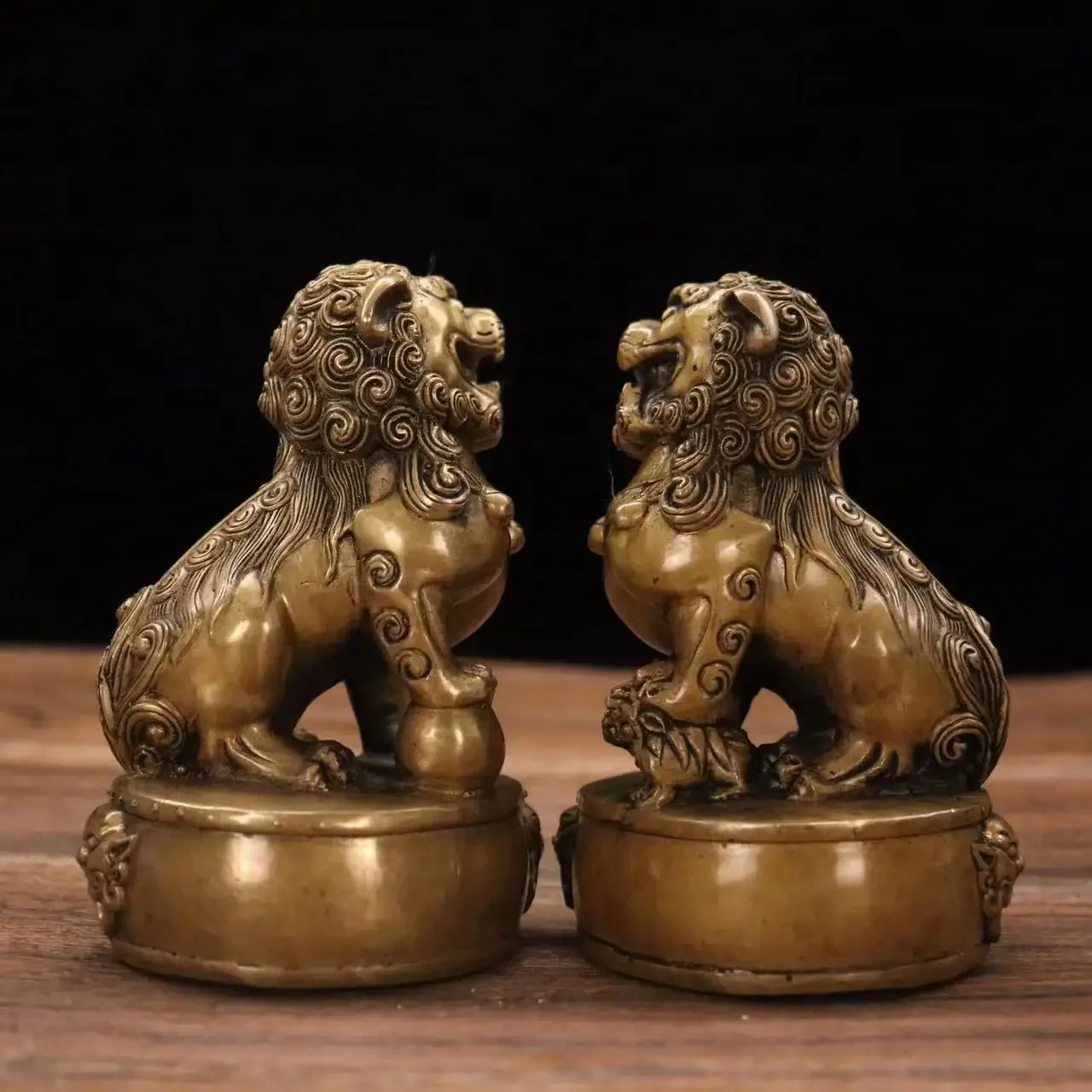 chinois-en-laiton-folk-fengshui-foo-fu-chien-garde-porte-lion-statue-artisanat-paire