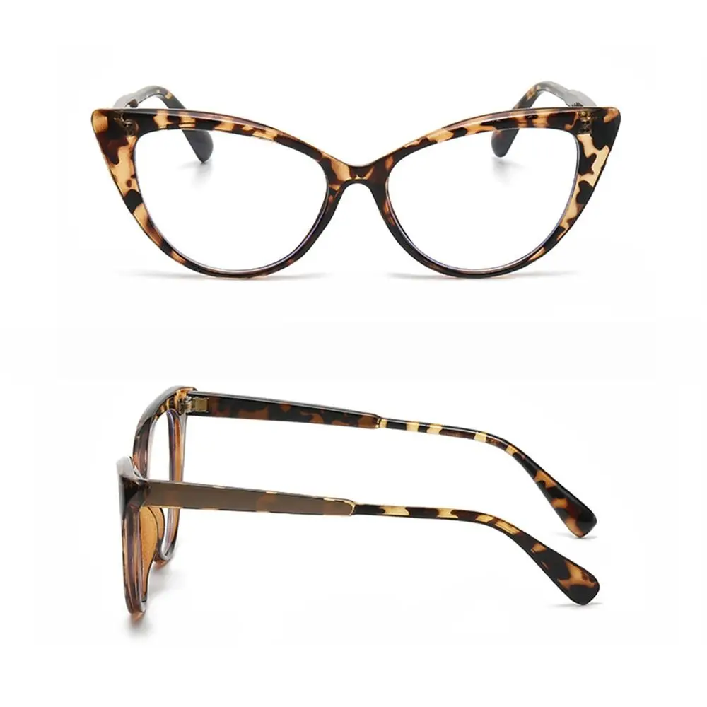 Fashion Cat Eye Design Leopard Print Women Anti-Blue Light Glasses Big Frame Transparent Lens Vision Care Computer Eyeglasses