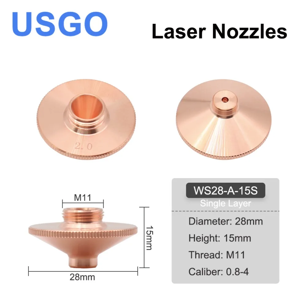 WSX Laser Nozzles Single/Double Layers 10pcs/lot Dia.28mm H15 Caliber 0.8-3.0mm for WSX Fiber Laser Cutting Head