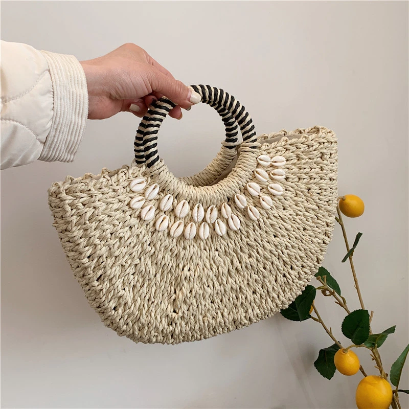 Borsa da spiaggia da viaggio di grande capacità per le donne 2023 nuova borsa in Rattan fatta a mano Designer borsa a mezza luna borsa di paglia