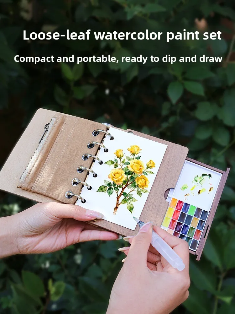 leather-walnut-folding-watercolor-travel-box-with-solid-paints-water-color-artist-painting-tools-art-school-supplies-stationery