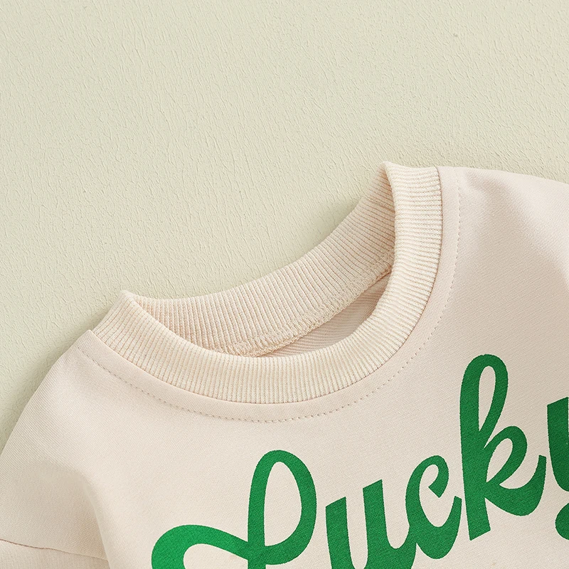 Newborn Baby Boy Girl St Patrick s Day Outfit Lucky Clover Embroidery Sweatshirt Romper Long Sleeve Oversized Bodysuit Top