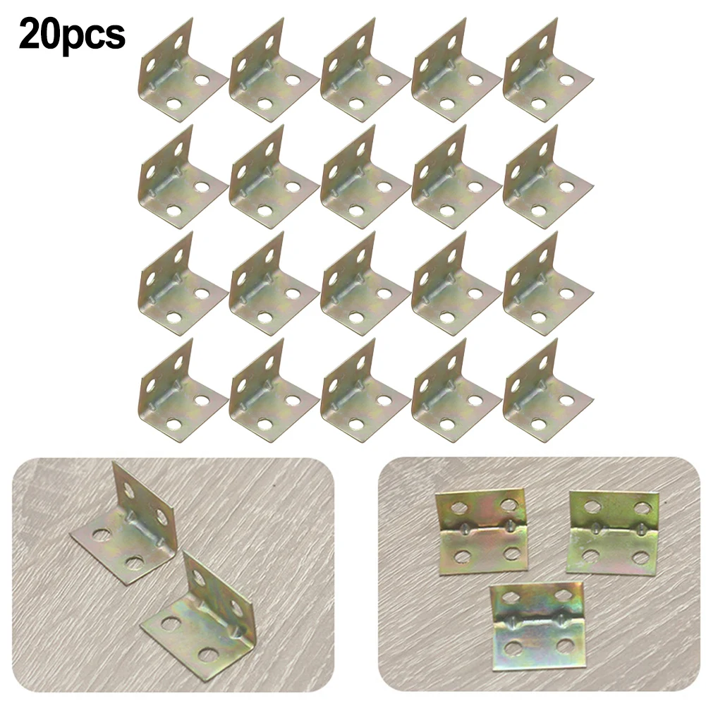 20Pcs 90-Degrees Angle Corner Brackets Cabinet Stainless Steel Corner Brace Fastener Wall Bracket Sofa Fixed Furniture Hardware