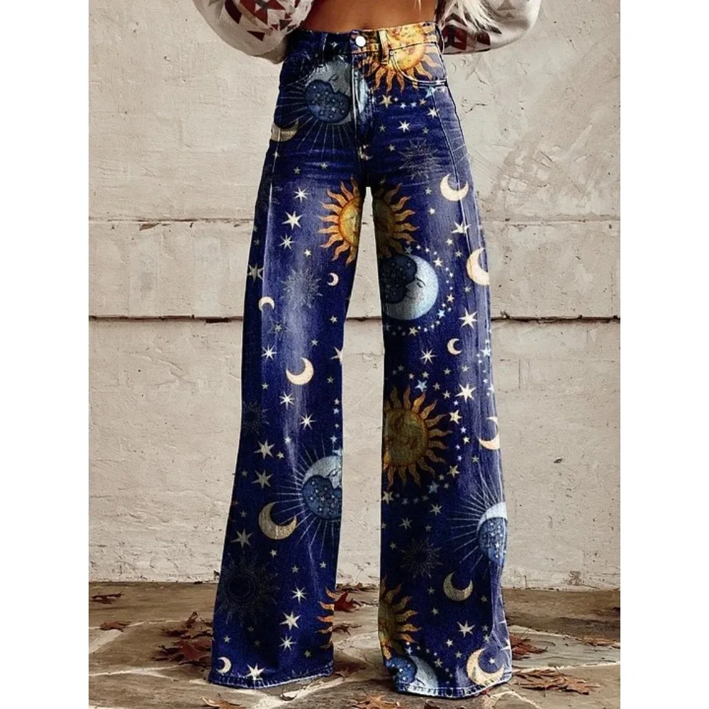 Y2K Ästhetik Himmlischer Sternenprint Hochgeschnittene Weite Hose Harajuku Punk Streetwear Lässige Loose-Fit Hose Cooler Outfit-Stil – Detail 11